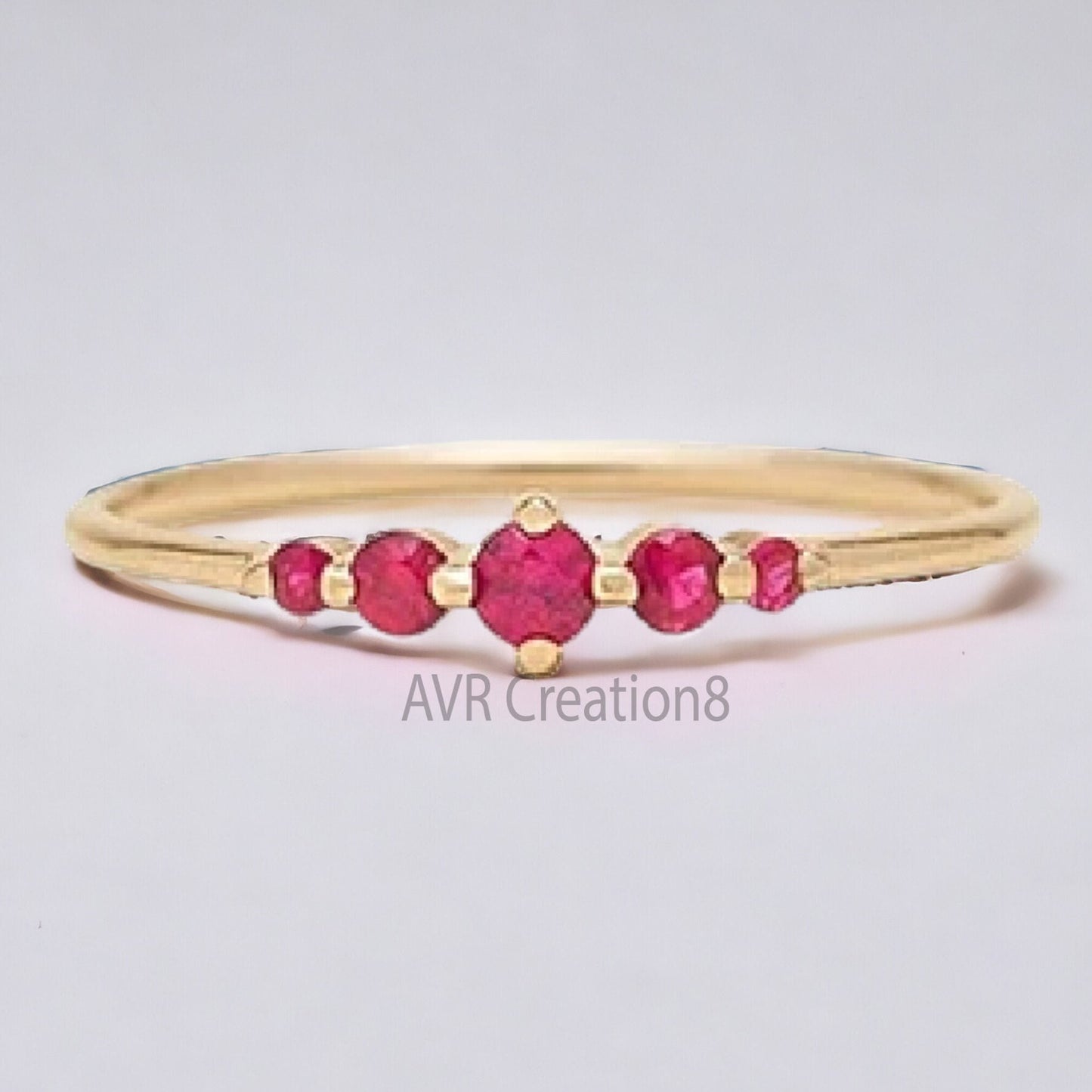 Five Stone Pink Ruby Gemstone Wedding Women's Ring, Pink Birthstone Ring, 14K Yellow Gold Plated, 925 Sterling Silver, Gifts For Girlfriend