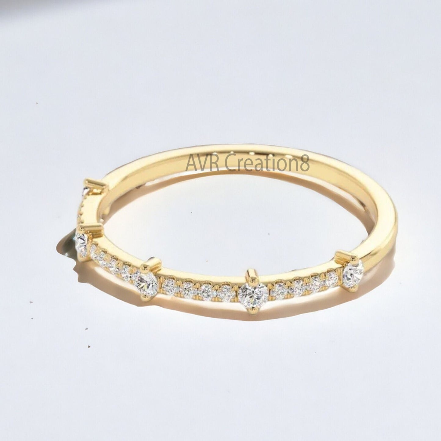 Engagement Wedding Band, Half Eternity Diamond Wedding Ring for Women, Dainty Diamond Ring, 14K Yellow Gold Plated, 925 Sterling Silver Ring