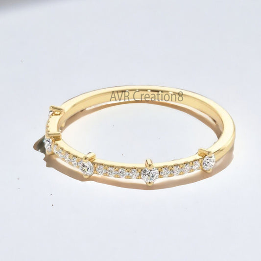 Engagement Wedding Band, Half Eternity Diamond Wedding Ring for Women, Dainty Diamond Ring, 14K Yellow Gold Plated, 925 Sterling Silver Ring