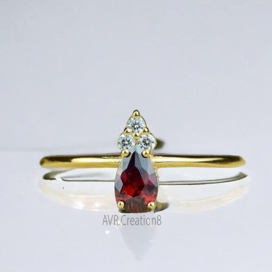 Pear Cut Red Ruby & Diamond Engagement Ring For Women, Ruby Gemstone Ring, Red Birthstone Ring, 925 Sterling Silver, Gifts For Girlfriend