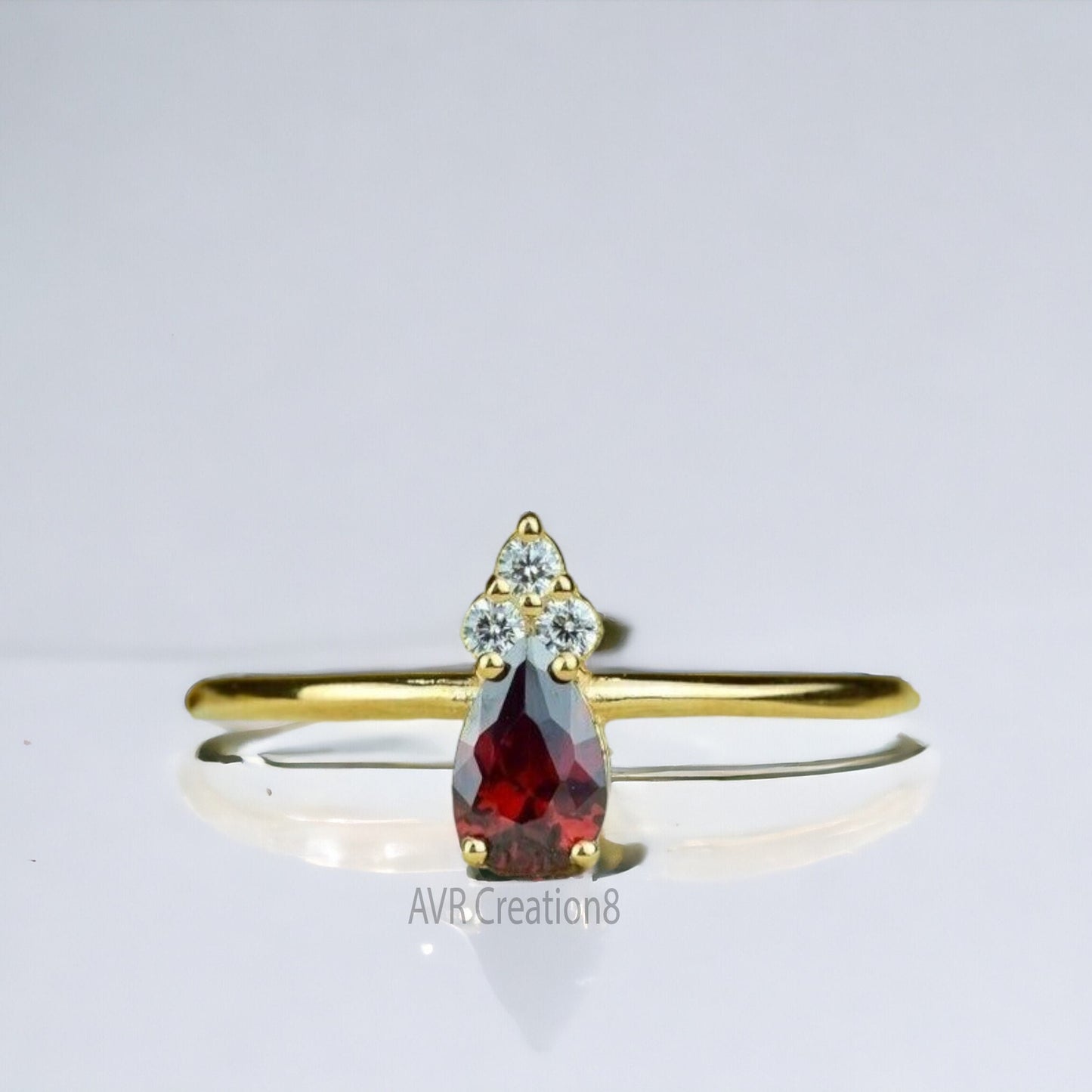 Pear Cut Red Ruby & Diamond Engagement Ring For Women, Ruby Gemstone Ring, Red Birthstone Ring, 925 Sterling Silver, Gifts For Girlfriend