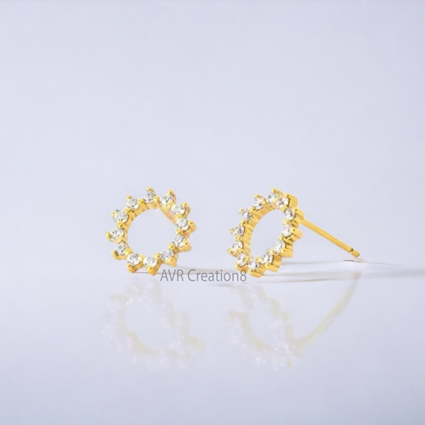 Dainty Diamond Circle Shape Stud Earrings For Women, Round Cut Earring, Minimalist Earrings, 14K Yellow Gold Plated, Birthday Gifts For Her