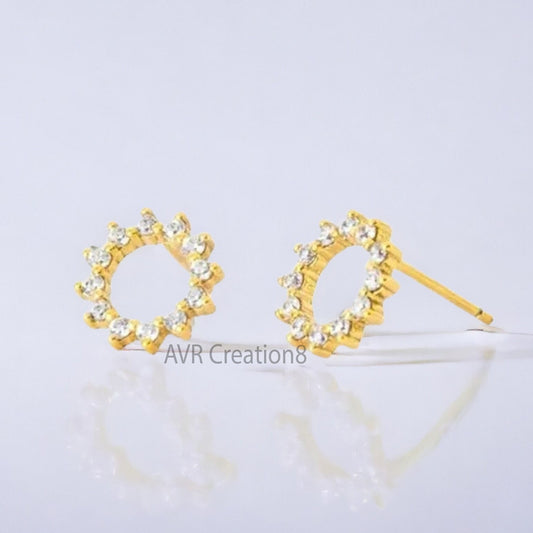 Dainty Diamond Circle Shape Stud Earrings For Women, Round Cut Earring, Minimalist Earrings, 14K Yellow Gold Plated, Birthday Gifts For Her