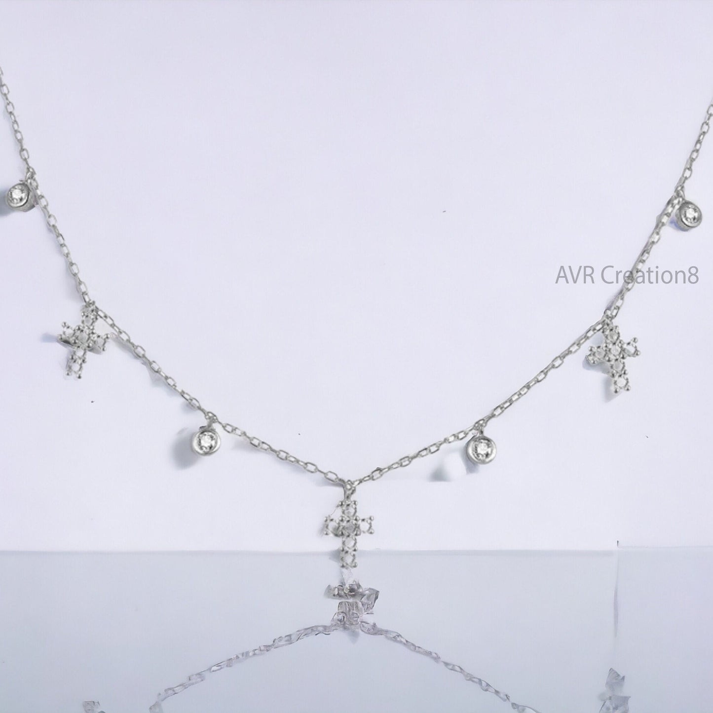 Tiny Cross Station Women Necklace Pendant For Her, Diamond Station Necklace, Daily Use Pendant, 925 Sterling Silver, Gifts For Girlfriend