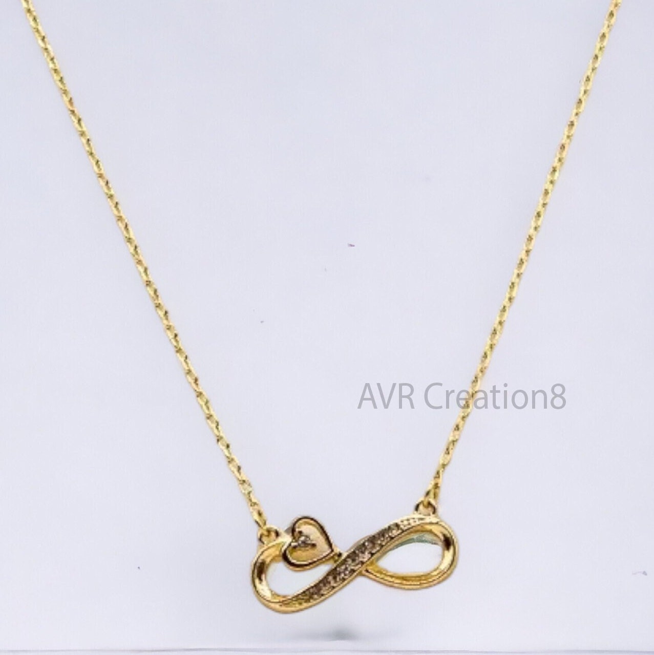 Infinity Symbol Dainty Diamond Necklace Pendant, Tiny Heart Pendant, Personalized Gifts, 14K Yellow Gold Plated, Anniversary Gifts For Her