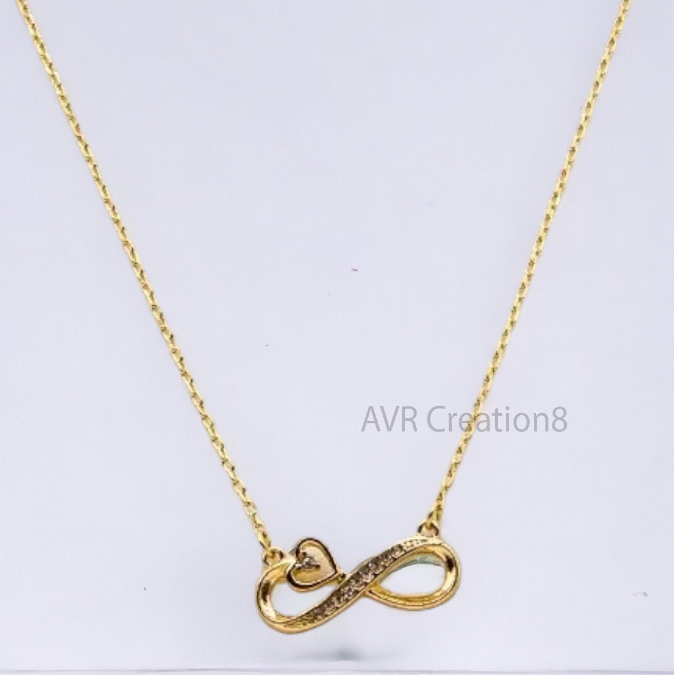 Infinity Symbol Dainty Diamond Necklace Pendant, Tiny Heart Pendant, Personalized Gifts, 14K Yellow Gold Plated, Anniversary Gifts For Her