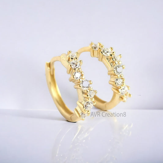 Dainty Diamond Women's Hoop Earrings, Cluster Diamond Earrings, Everyday Wear Earrings, 925 Sterling Silver, Mothers Day Sale, Gifts For Her