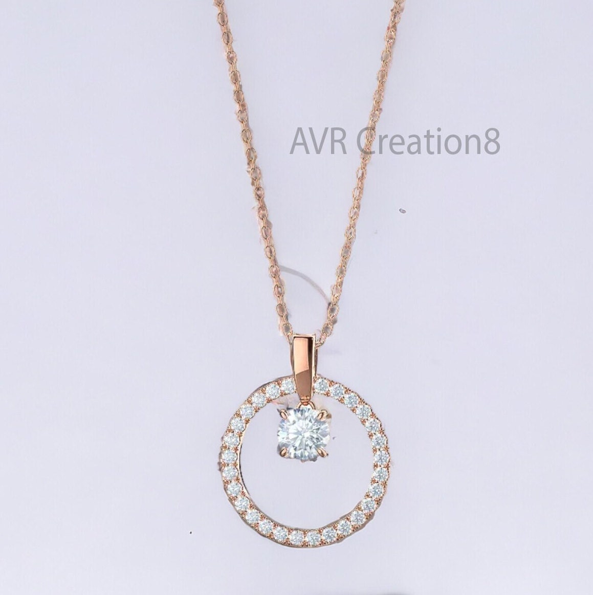 Diamond Pendant Necklace, Dainty Circle Round Necklace, Pendant For Women Daily Use Pendant, 14K Rose Gold Plated, Anniversary Gifts For Her