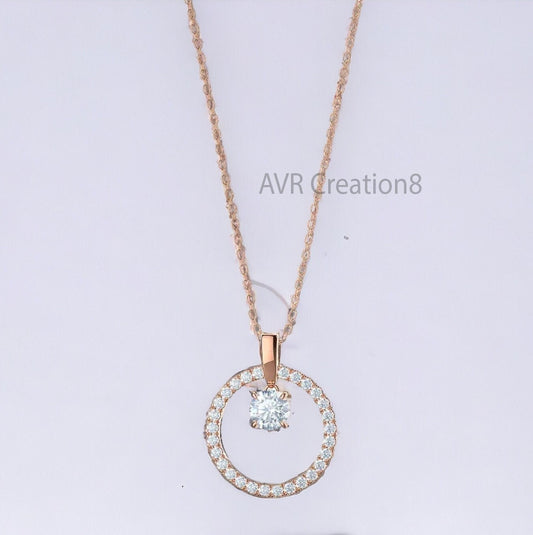 Diamond Pendant Necklace, Dainty Circle Round Necklace, Pendant For Women Daily Use Pendant, 14K Rose Gold Plated, Anniversary Gifts For Her