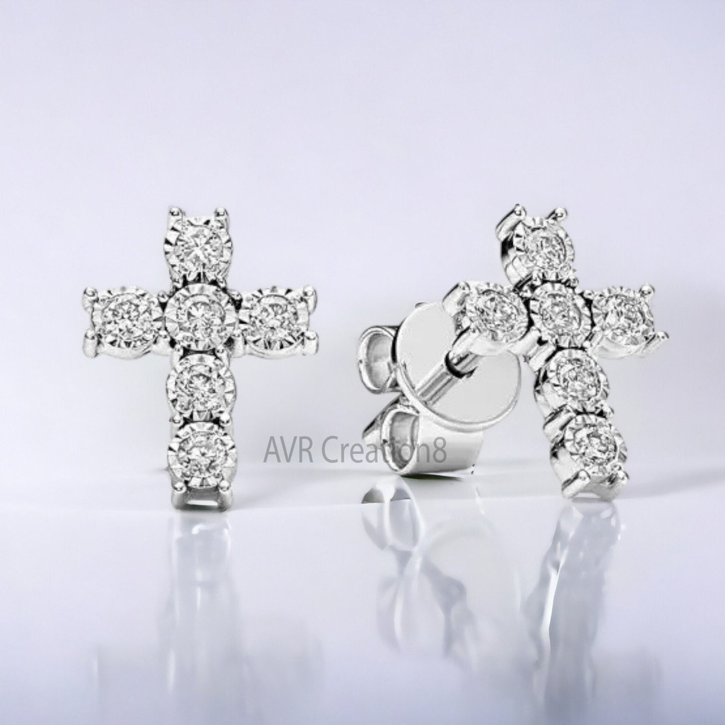 Tiny Cross Shape Diamond Stud Earrings For Her, Dainty Diamond Earrings, Minimalist Stud Earring, 925 Sterling Silver, Gifts For Girlfriend