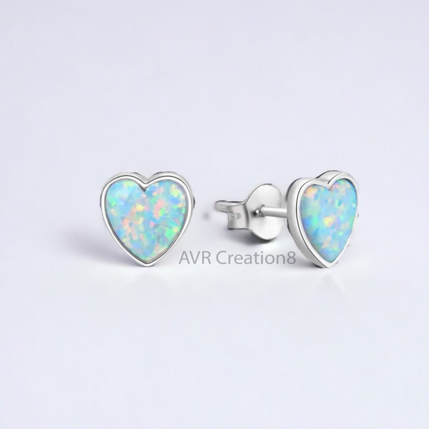 Small Heart Shape Opal Stud Earrings For Her, White Opal Earrings, Daily Use Stud Earring, 925 Sterling Silver, Perfect for Everyday Wear
