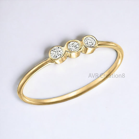 Women Stackable Ring, Three Stone Diamond Ring, Bezel Set Diamond Ring, Diamond Women's Ring, 925 Sterling Silver Ring, Gifts For Girlfriend