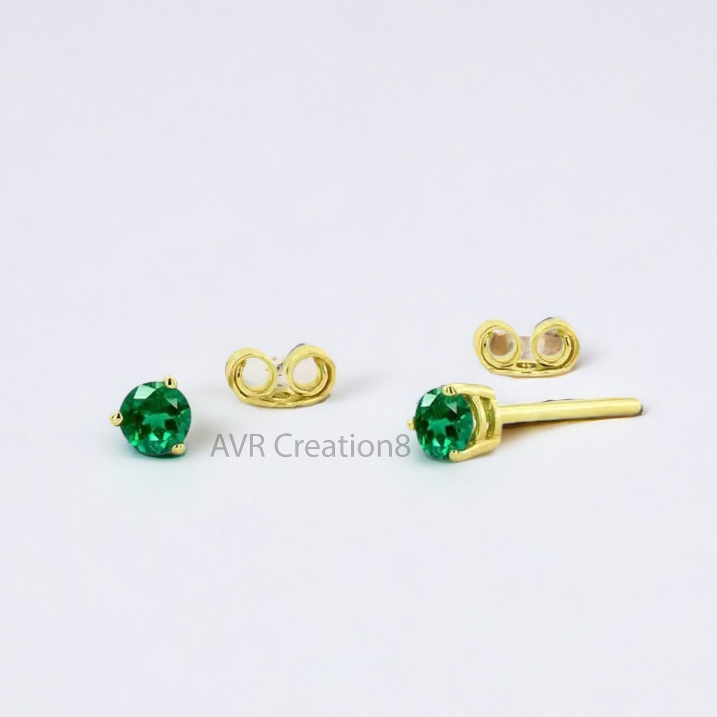 Tiny Green Emerald Diamond Stud Earrings For Her, May Gemstone Earrings, Daily Use Stud Earring, 925 Sterling Silver, Gifts For Girlfriend