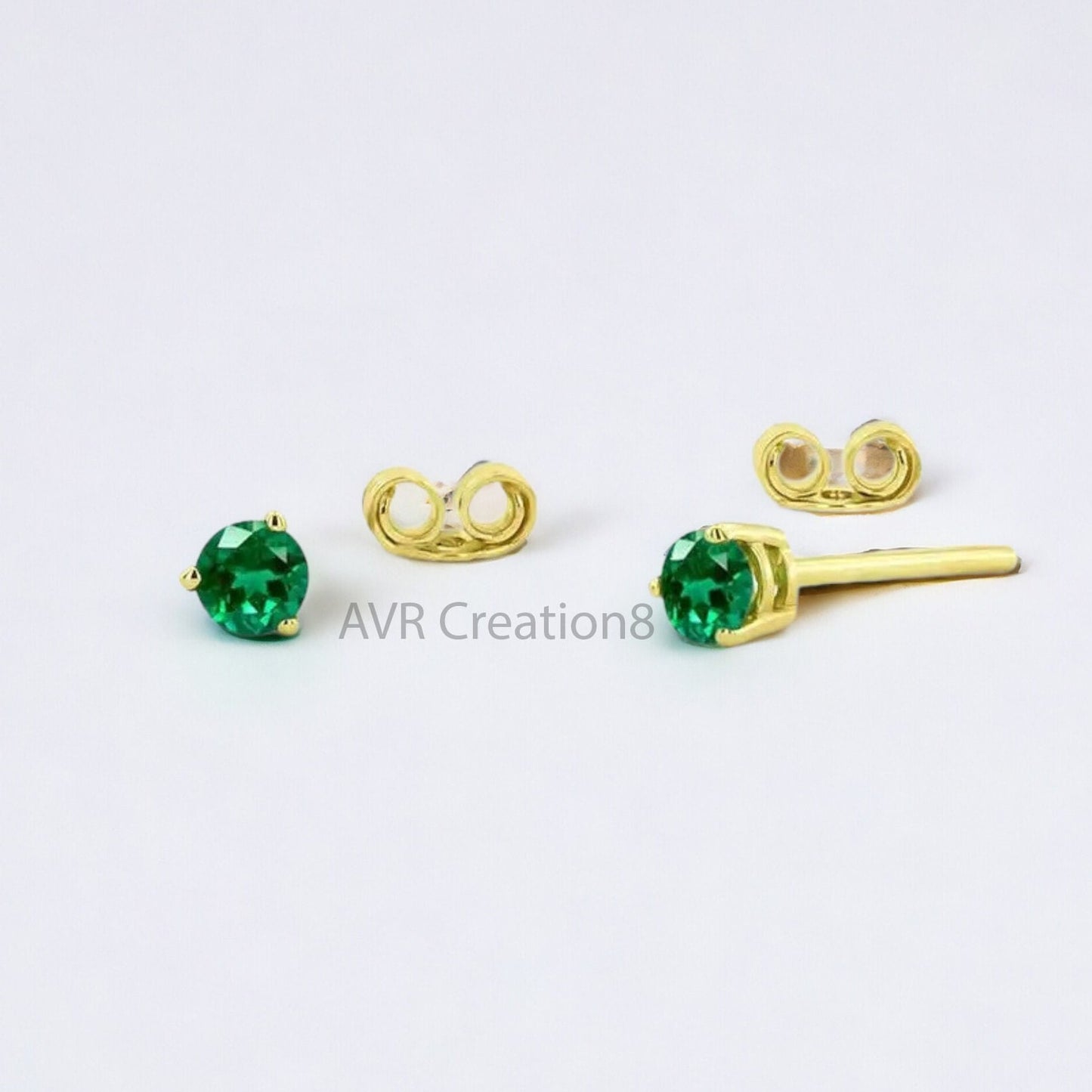 Tiny Green Emerald Diamond Stud Earrings For Her, May Gemstone Earrings, Daily Use Stud Earring, 925 Sterling Silver, Gifts For Girlfriend