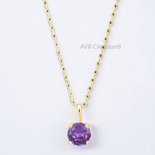 Purple Amethyst Solitaire Women's Necklace Pendant, Dainty Gemstone Pendant, Purple Birthstone Pendant, 925 Sterling Silver, Gifts For Her