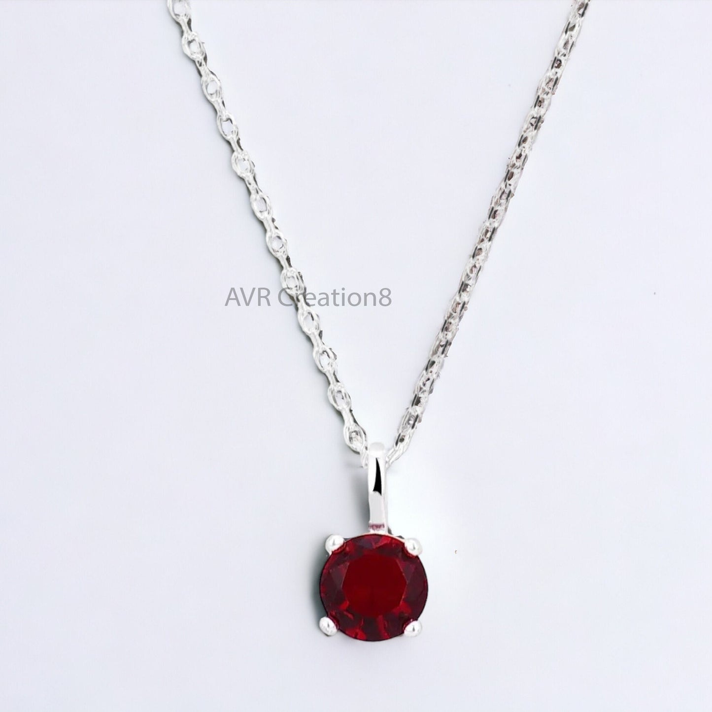Red Ruby Round Cut Solitaire Women's Necklace Pendant, Daily Use Gemstone Pendant, Birthstone Pendant, 925 Sterling Silver, Gifts For Her
