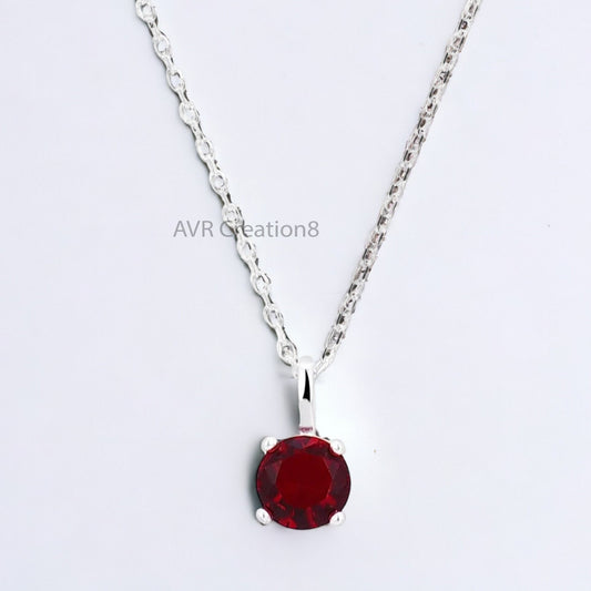 Red Ruby Round Cut Solitaire Women's Necklace Pendant, Daily Use Gemstone Pendant, Birthstone Pendant, 925 Sterling Silver, Gifts For Her