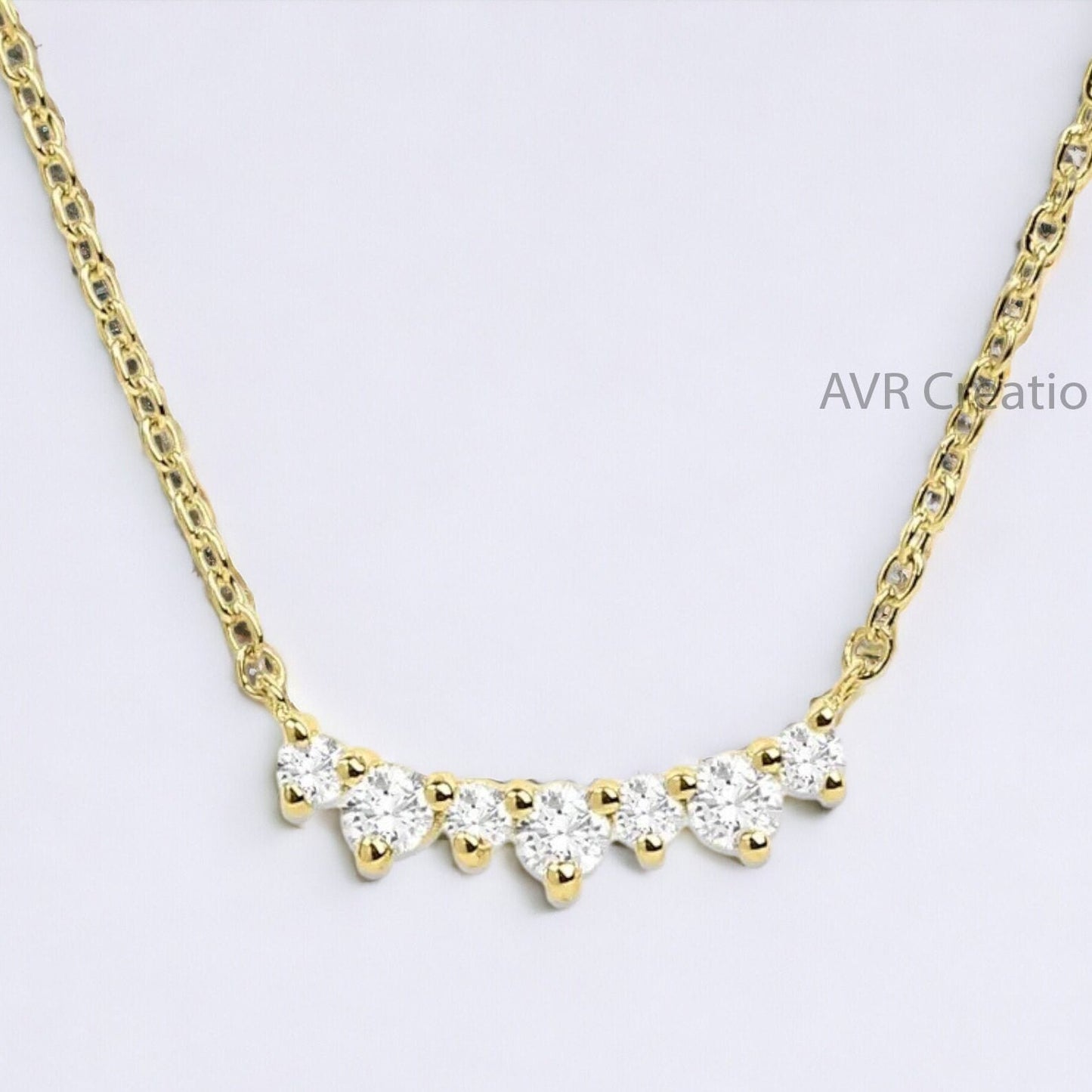 Cluster Diamond Bar Women's Necklace Pendant, Daily Use Pendant Necklace, Dainty Diamond Pendant, 925 Sterling Silver, Anniversary Gifts