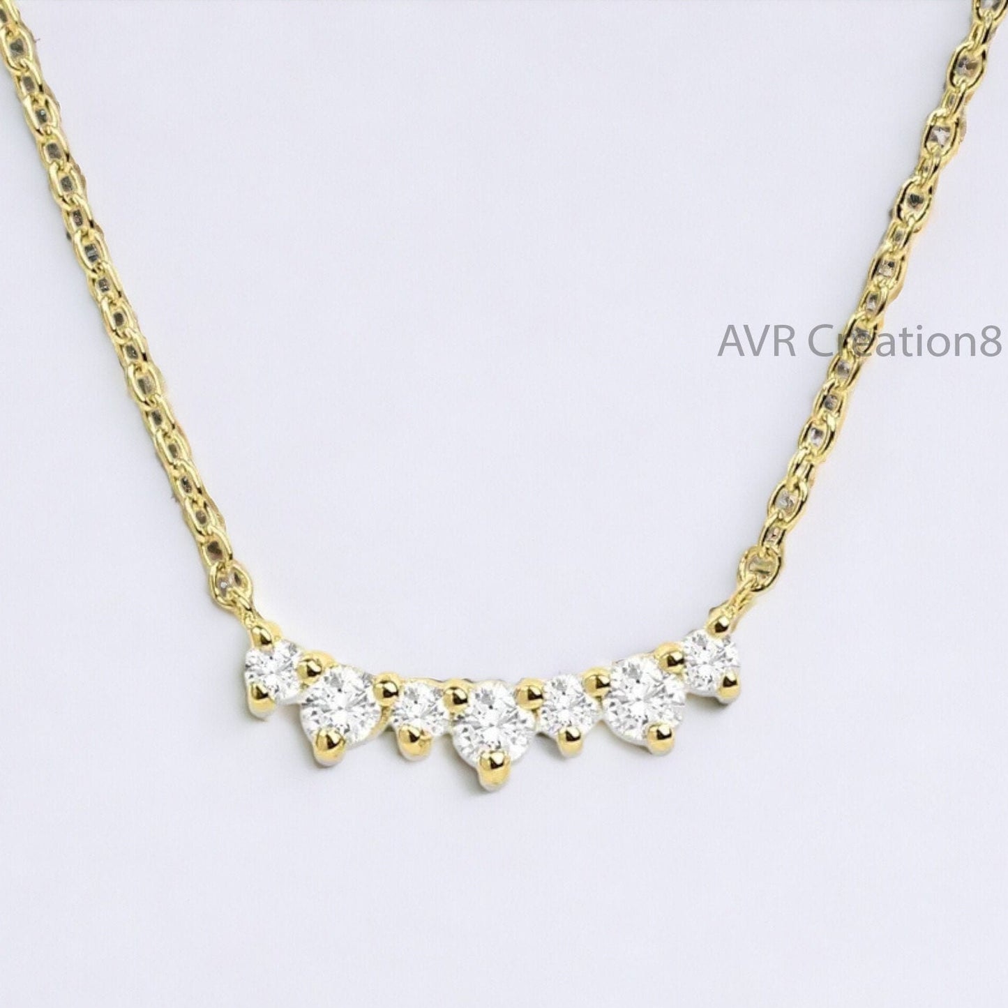 Cluster Diamond Bar Women's Necklace Pendant, Daily Use Pendant Necklace, Dainty Diamond Pendant, 925 Sterling Silver, Anniversary Gifts
