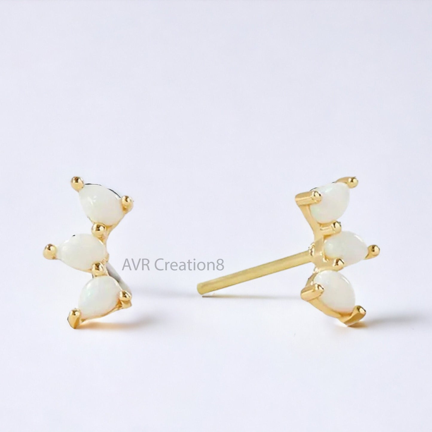 Pear Cut Three Opal Diamond Stud Earrings For Women, Daily Use Stud Earring, Minimalist Earrings, 925 Sterling Silver, Gifts For Girlfriend