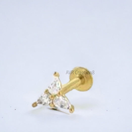 Three Stone Triangle Shape Stud Earrings For Her, Daily Use Stud Earring, Minimalist Earrings, 14K Yellow Gold Plated, Gifts For Girlfriend