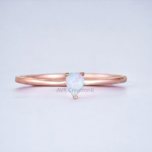 Opal Pear Ring, Teardrop Opal Ring, Pear Cut Opal Wedding Ring, Pear Shaped Gemstone Ring, 14k Rose Gold Dainty Opal Ring Size 7,  Opal Ring