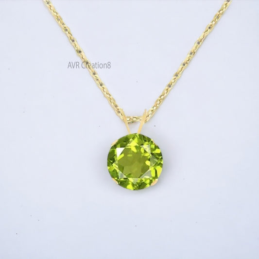 Peridot Gemstone Pendant Necklace For Women, August Birthstone Necklace, Single Stone Pendant, 925 Sterling Silver, Pendant For Women