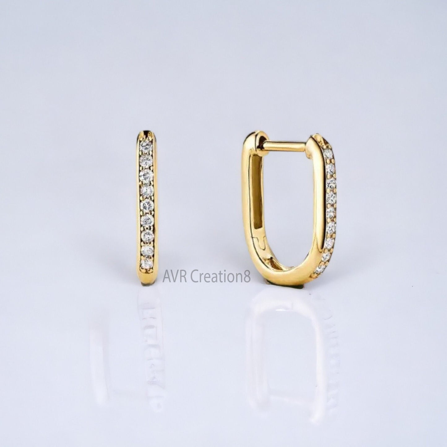 Round Cut Dainty Diamond Huggie Hoop Earrings For Her, Daily Use Earrings, Minimalist Earrings, 14K Yellow Gold Plated, Mothers Day Gifts
