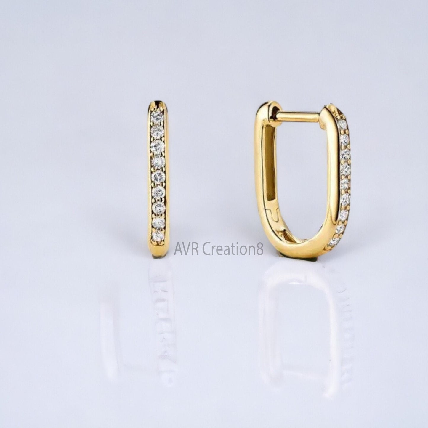 Round Cut Dainty Diamond Huggie Hoop Earrings For Her, Daily Use Earrings, Minimalist Earrings, 14K Yellow Gold Plated, Mothers Day Gifts