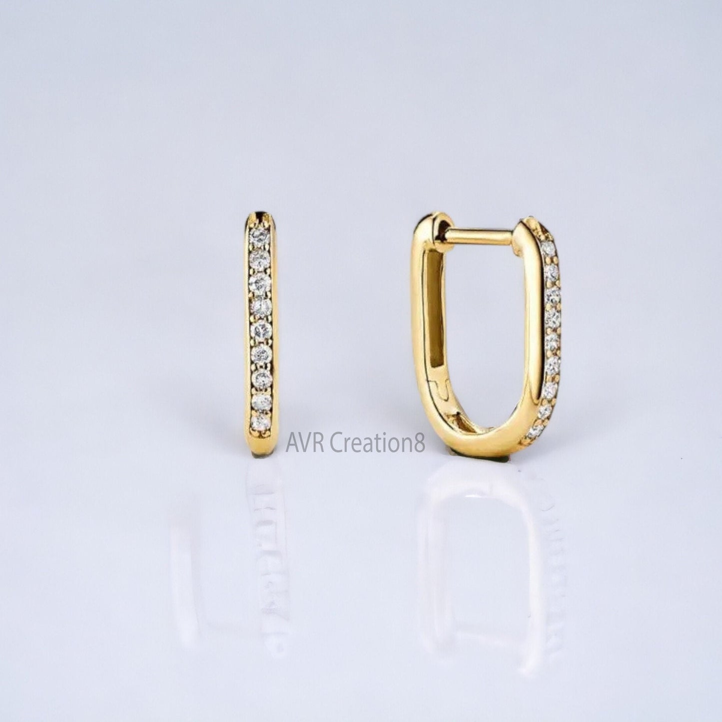 Round Cut Dainty Diamond Huggie Hoop Earrings For Her, Daily Use Earrings, Minimalist Earrings, 14K Yellow Gold Plated, Mothers Day Gifts