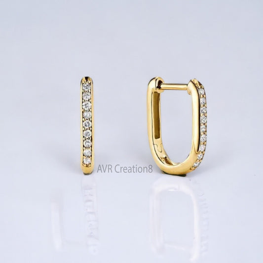 Round Cut Dainty Diamond Huggie Hoop Earrings For Her, Daily Use Earrings, Minimalist Earrings, 14K Yellow Gold Plated, Mothers Day Gifts