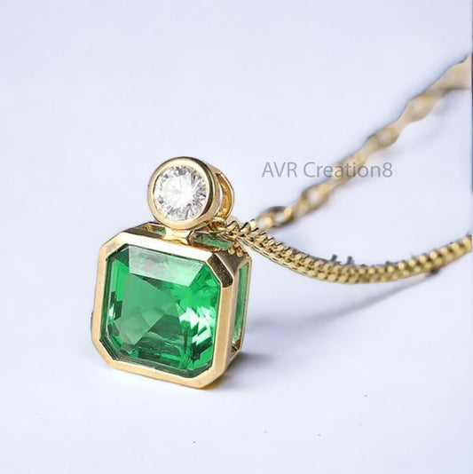 Green Emerald Bezel Set Gemstone Women's Necklace Pendant, May Birthstone Pendant, 925 Sterling Silver, Handmade Gifts, Gifts For Mom