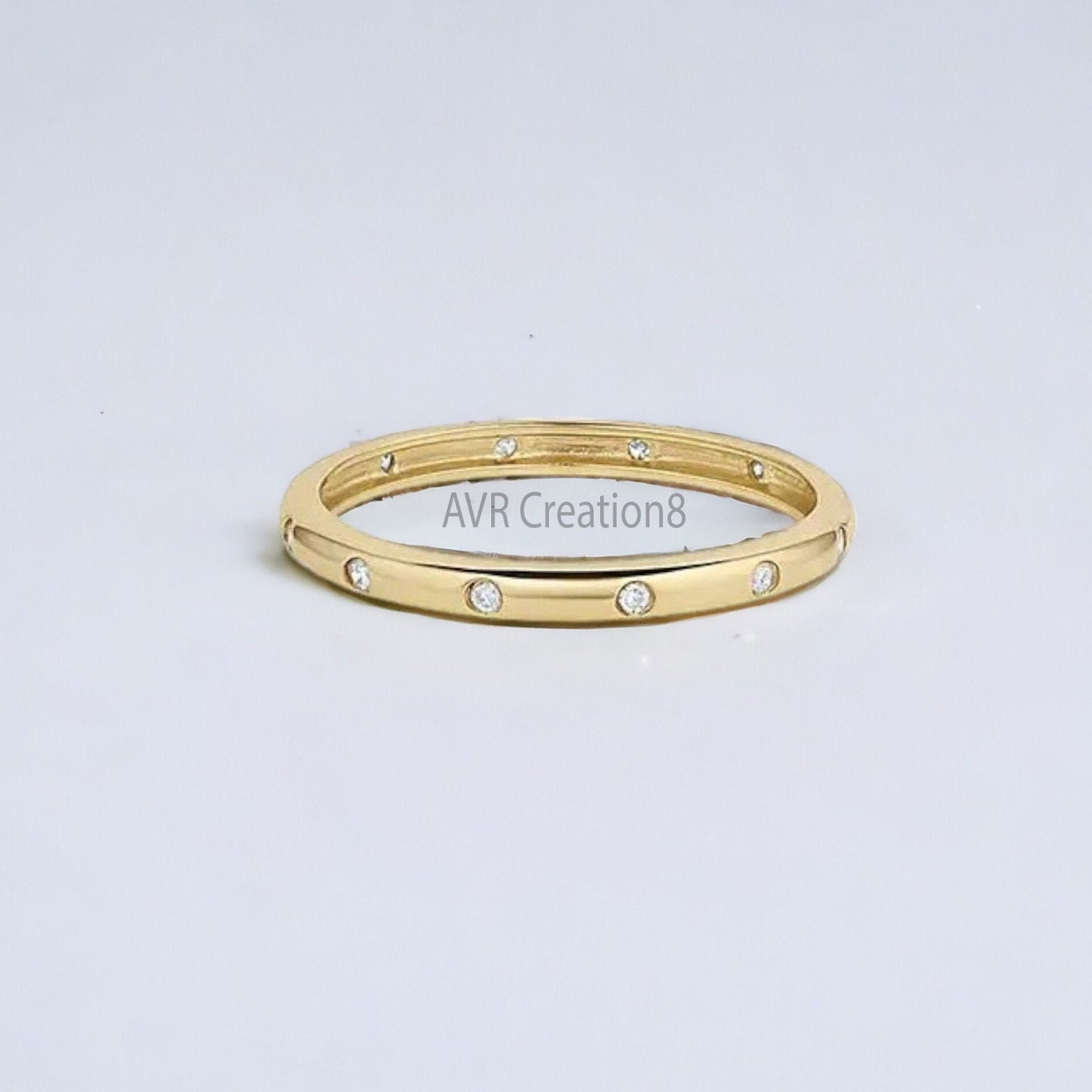 Moissanite Eternity Ring | 14K Gold Plated 925 Sterling Silver Stacking Band | Bezel Set Minimalist Ring | Anniversary & Promise Gift
