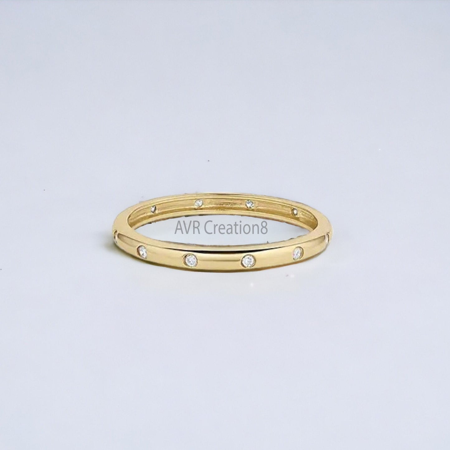 Moissanite Eternity Ring | 14K Gold Plated 925 Sterling Silver Stacking Band | Bezel Set Minimalist Ring | Anniversary & Promise Gift