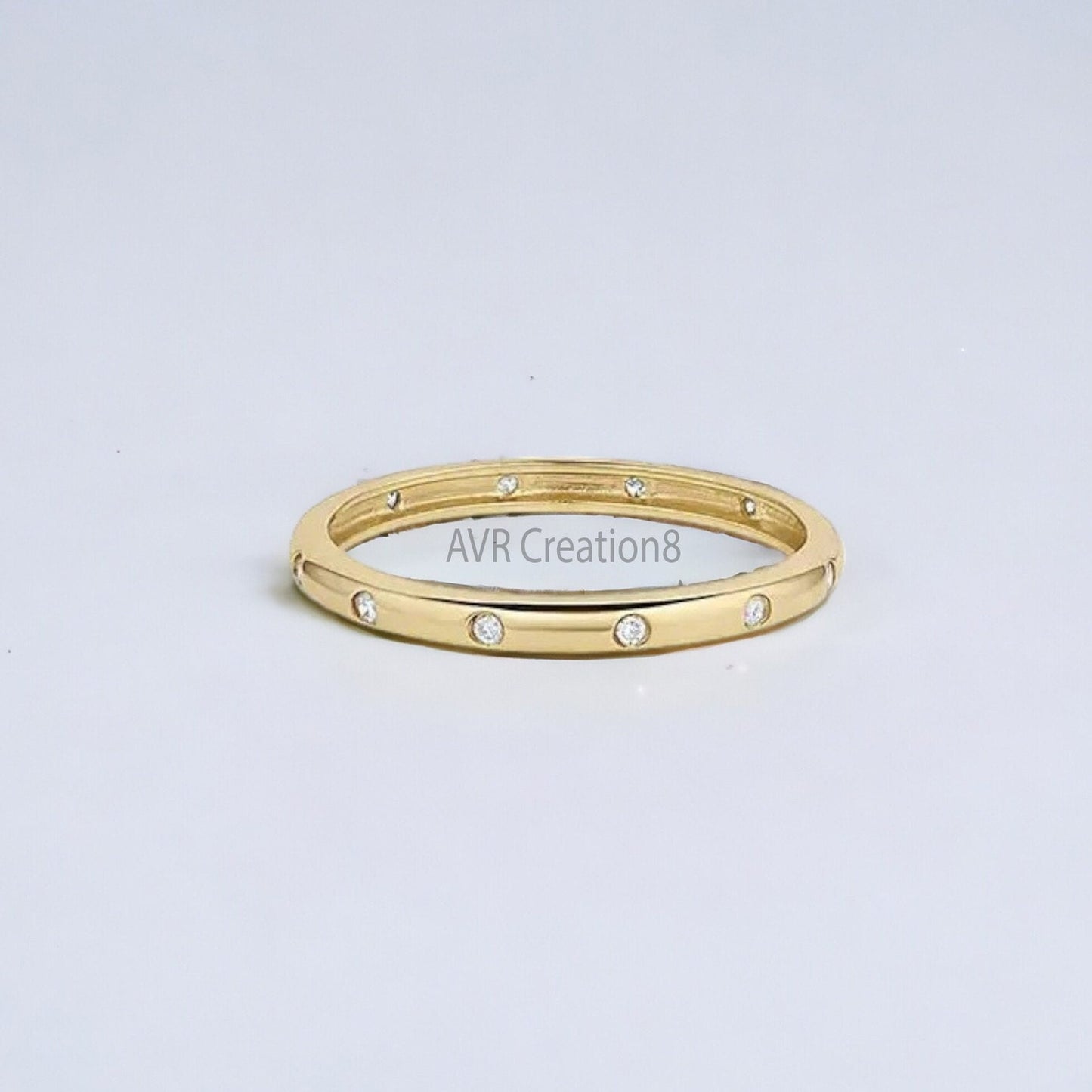 Moissanite Eternity Ring | 14K Gold Plated 925 Sterling Silver Stacking Band | Bezel Set Minimalist Ring | Anniversary & Promise Gift