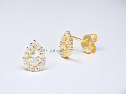 Minimalist Diamond Pushback Stud Earrings For Women, 14k Yellow Gold Plated, Dainty Stud Earrings, Handmade Gifts, Birthday Gifts For Her