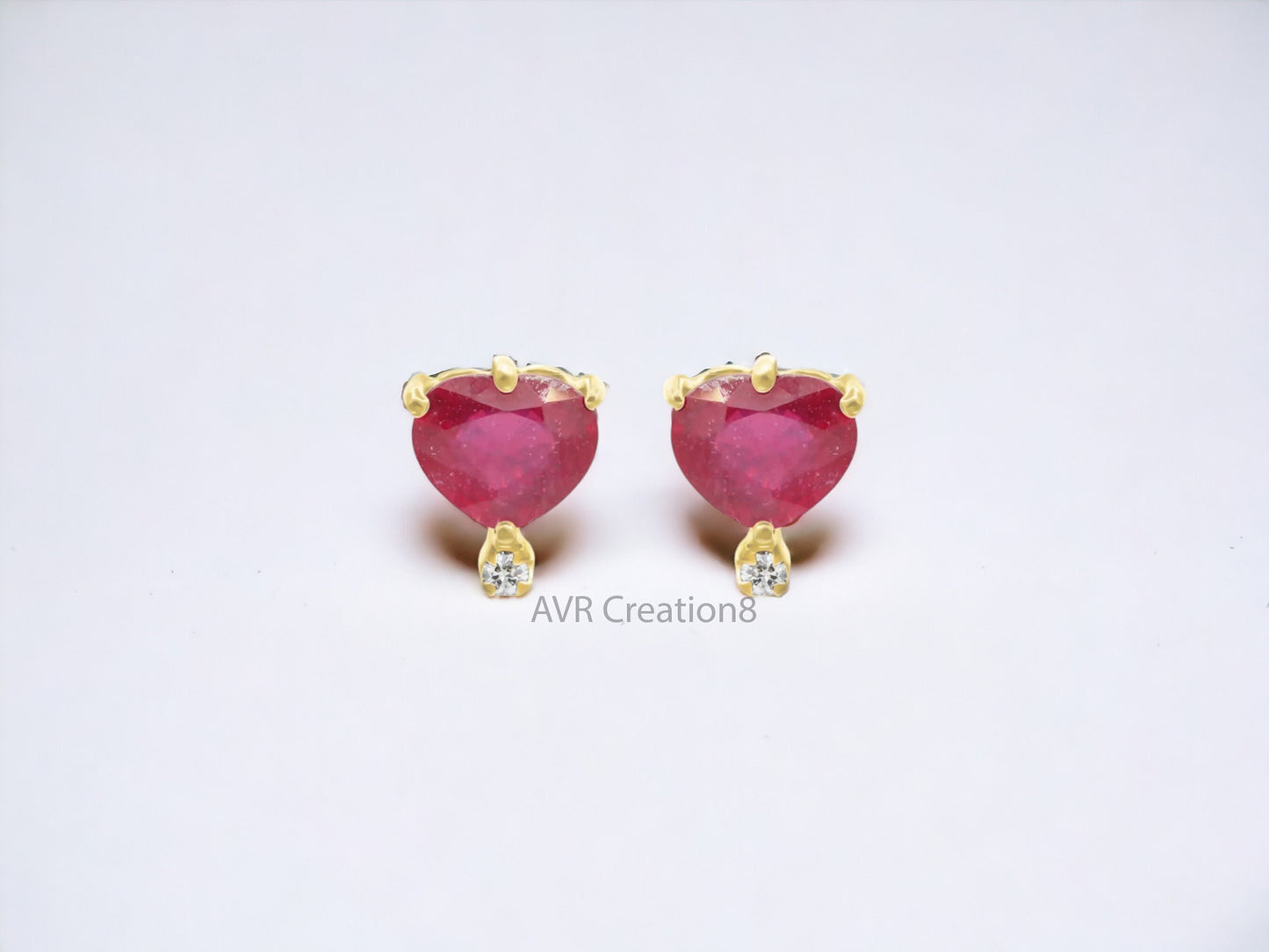 Heart Shape Red Ruby Pushback Gemstone Stud Earrings For Women, Minimalist Earrings, 14K Yellow Gold Plated Earring, Handmade Gifts For Her