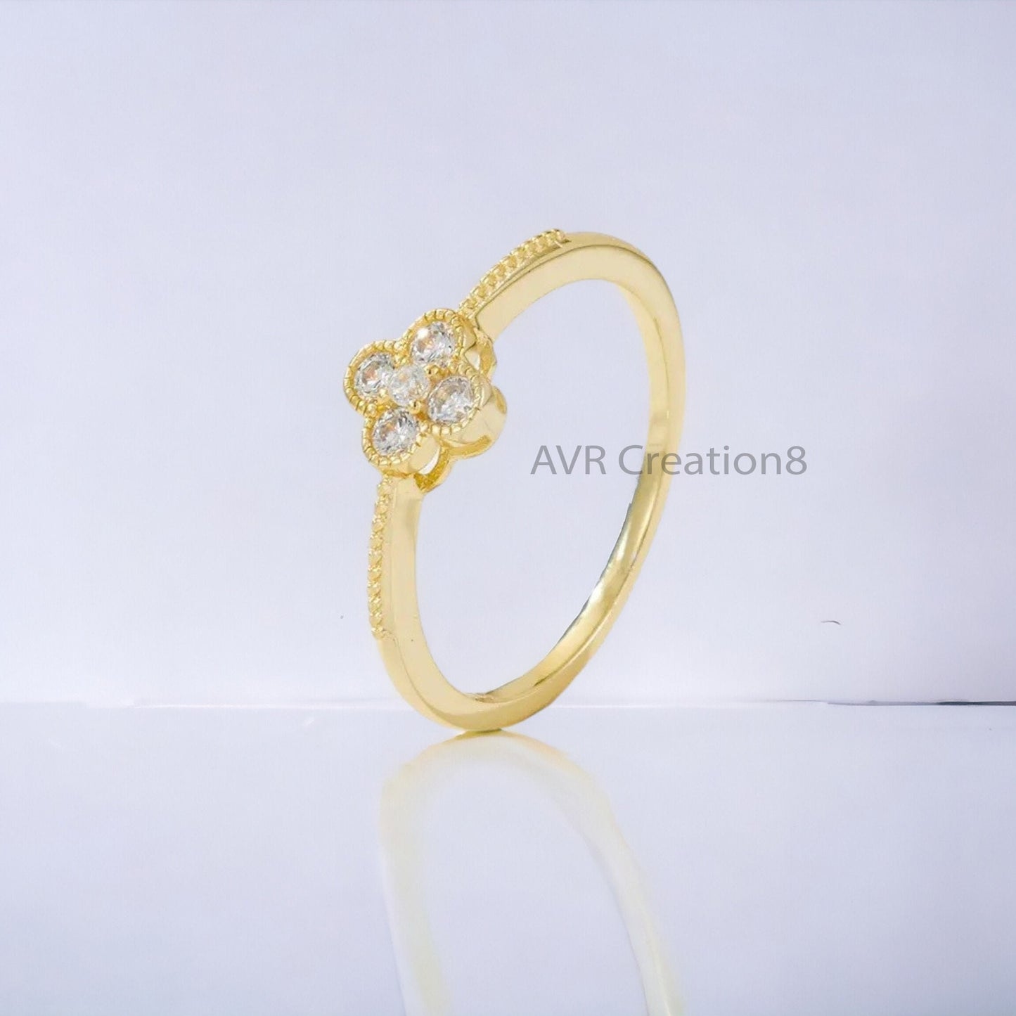 Dainty Diamond  Engagement Ring For Her, Stackable Diamond Ring, Five Stone Minimalist Ring, 14K Yellow Gold Plated, Gifts For Girlfriend