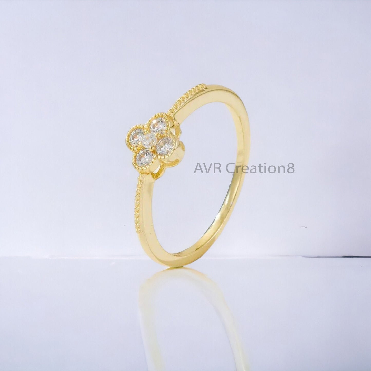 Dainty Diamond  Engagement Ring For Her, Stackable Diamond Ring, Five Stone Minimalist Ring, 14K Yellow Gold Plated, Gifts For Girlfriend