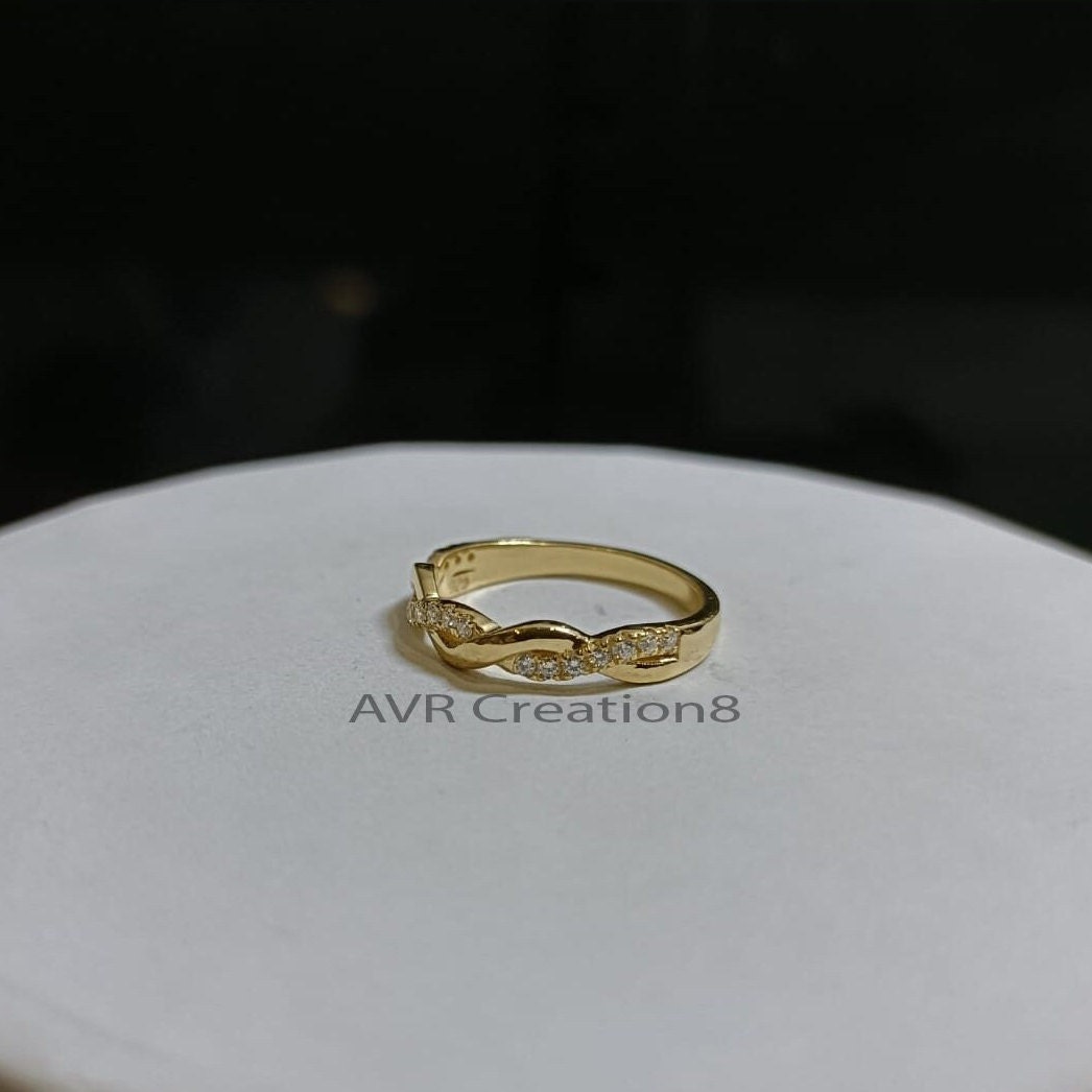 Twisted Wedding Band, Diamond Eternity Ring, Braided Stacking Ring, Delicate Anniversary Ring, Love Knot Band, Gift For Her,  Unique Band