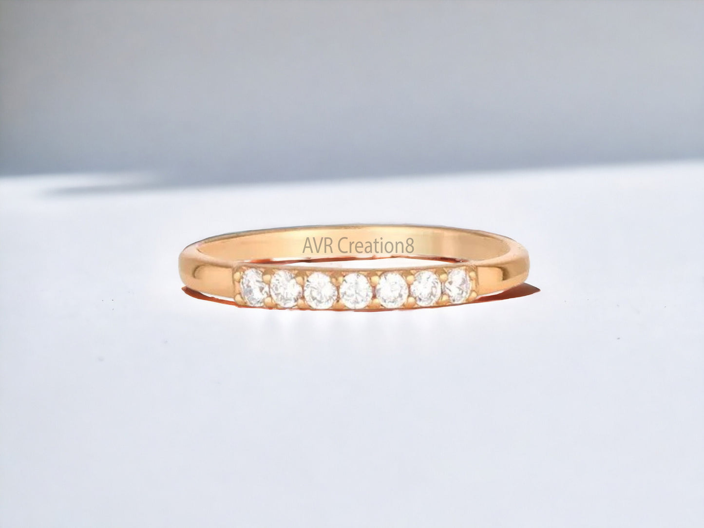 Women's Engagement Ring, Seven Stone Stackable Diamond Ring, Wedding Ring, Minimalist Moissanite Ring, 14K Rose Gold Plated, Women's Gifts