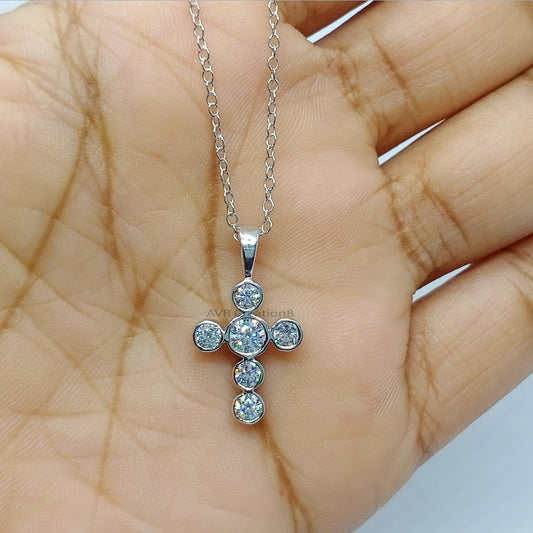 Diamond Cross Pendant, Tiny Cross Pendant Necklace, Diamond Women Necklace, Bezel Diamond Setting, Anniversary Gift, Daily Use Cross For Her