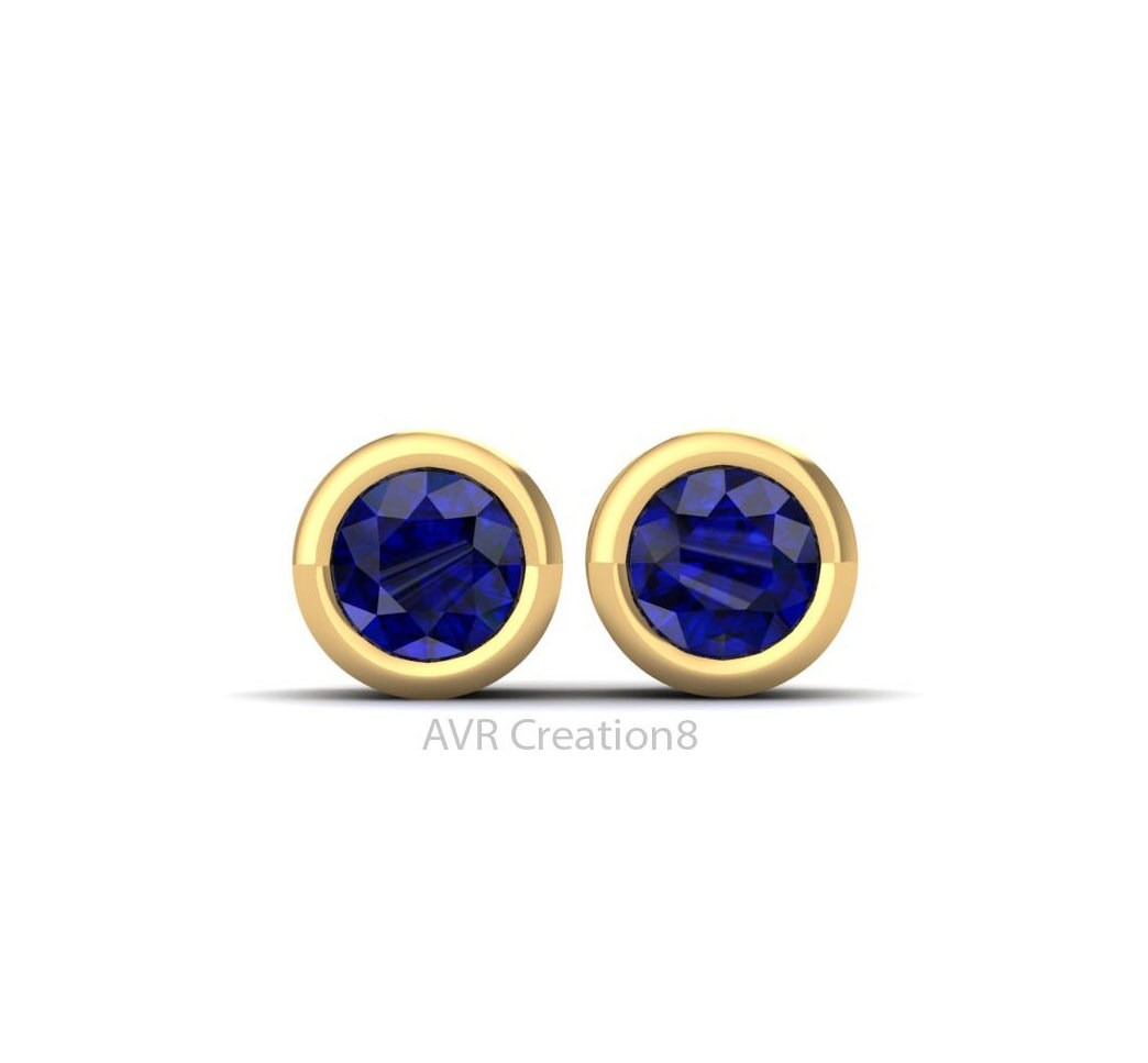 Blue Sapphire Bezel Set Dainty Gemstone Earrings, Everyday Wear Stud Earrings, 925 Sterling Silver, Anniversary Gifts, Gift For Her