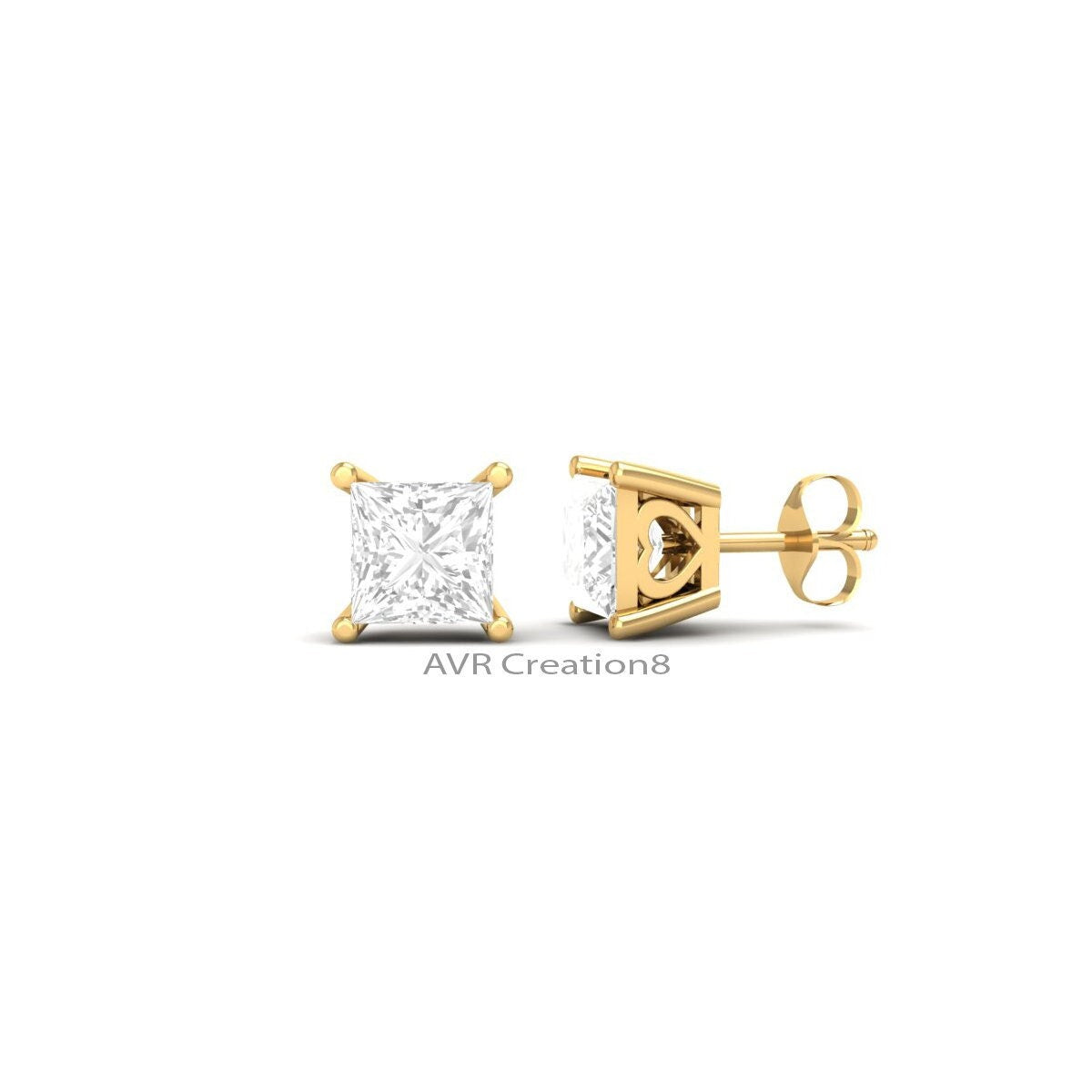 Diamond Stud Earrings, Square Diamond Earrings, Princess Cut Solitaire Earrings, 925 Sterling Silver | Gifts For Girlfriend, Birthday Gift