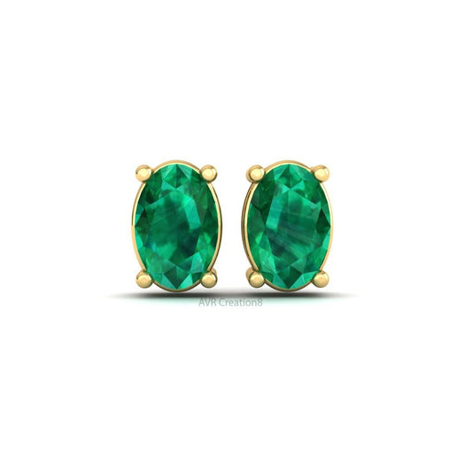Minimalist Green Emerald Stud Earrings, Oval Cut Earrings, May Gemstone Earrings, 925 Sterling Silver, Anniversary Gifts, Gift For Her