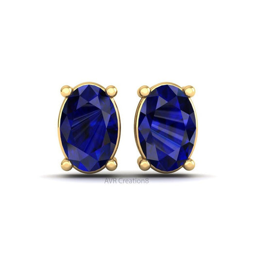 Oval Cut Blue Sapphire Stud Earrings, Gemstone Stud Earrings, Oval Cut Blue Sapphire Women Earrings, 925 Sterling Silver, Anniversary Gift