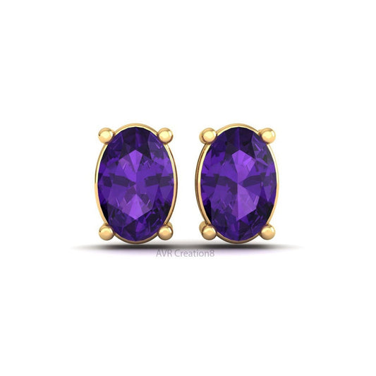 Oval Amethyst Stud Earrings | Minimalist Purple Gemstone Studs | February Birthstone Jewelry | Everyday Oval Earrings | Anniversary Gift