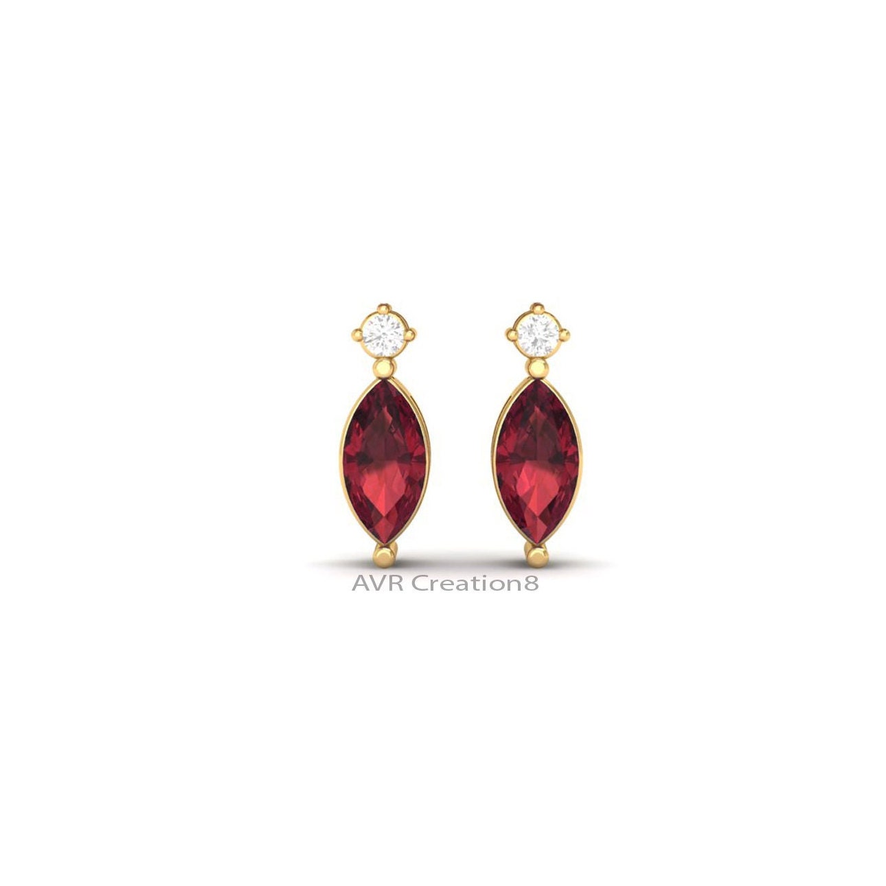 Ruby Marquise Cut Earrings, Solitaire Stud Earrings, Ruby Birthstone Earrings, Minimalist Stud Earrings, Gift for Women, Wedding Studs