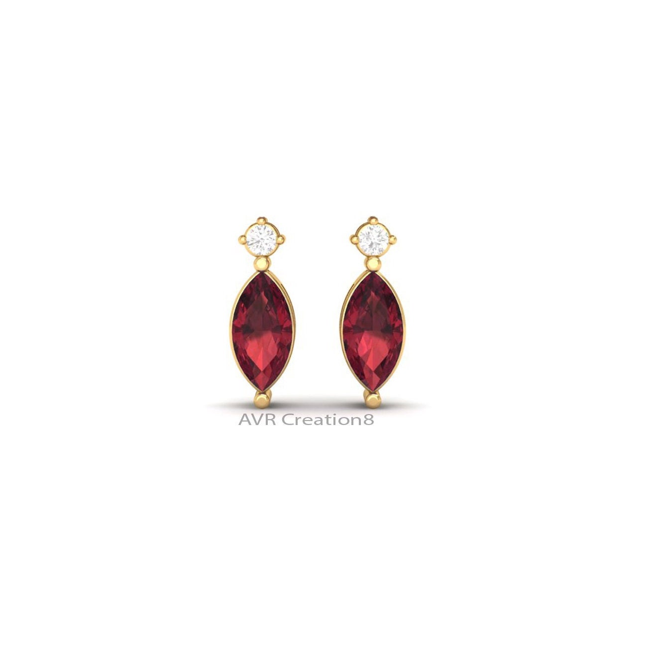 Ruby Marquise Cut Earrings, Solitaire Stud Earrings, Ruby Birthstone Earrings, Minimalist Stud Earrings, Gift for Women, Wedding Studs
