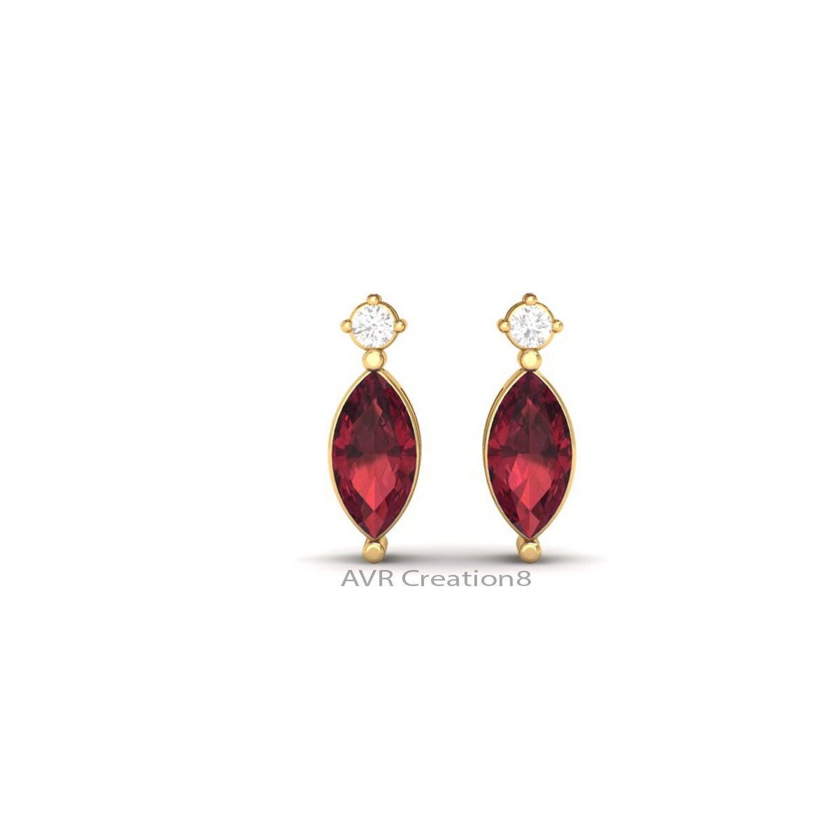 Ruby Marquise Cut Earrings, Solitaire Stud Earrings, Ruby Birthstone Earrings, Minimalist Stud Earrings, Gift for Women, Wedding Studs